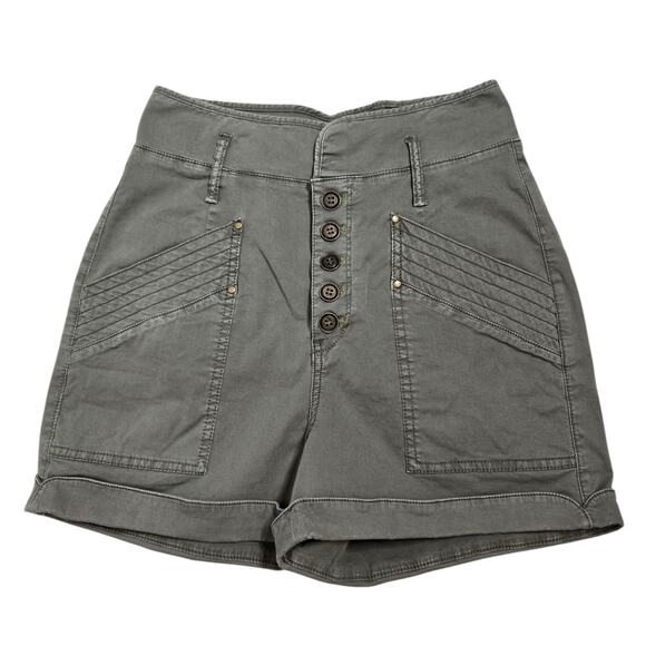 By Anthropologie Green Button Fly High Rise Aviator Cuffed Shorts Women's 8 - Picture 1 of 9